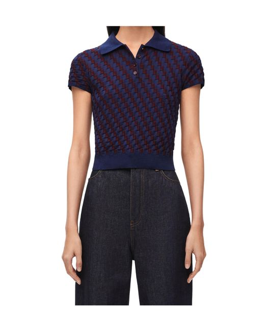 Loewe Blue Checked Knitted Polo Shirt