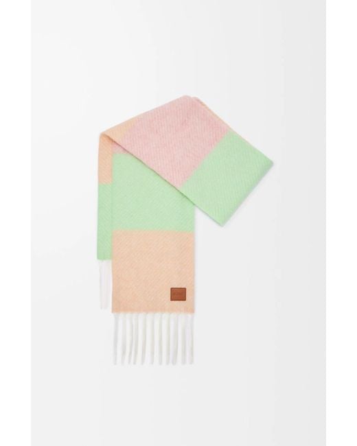 Loewe White Logo Patch Striped Fringed Scarf