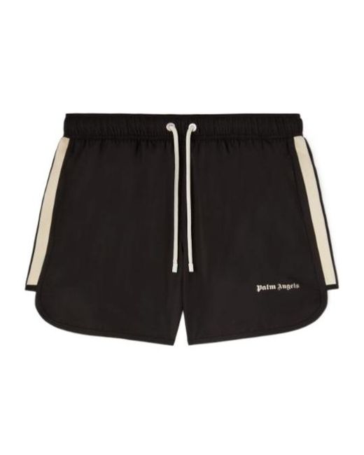 Palm Angels Black Logo Printed Drawstring Swim Shorts for men