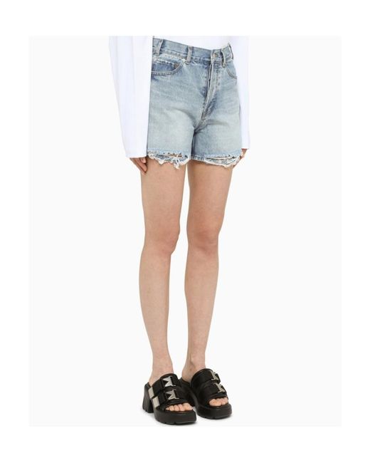 we11done Blue Ripped Washed-Denim Shorts