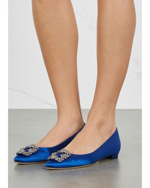 Manolo Blahnik Blue Hangisi 10 Silk-Satin Flats