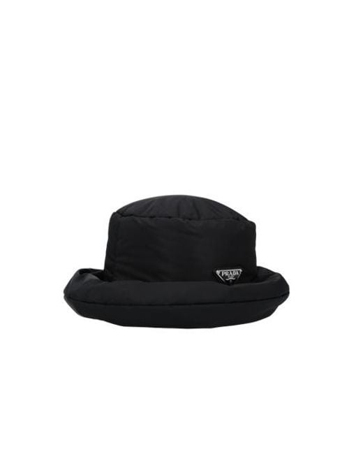 Prada Black Logo Plaque Bucket Hat for men