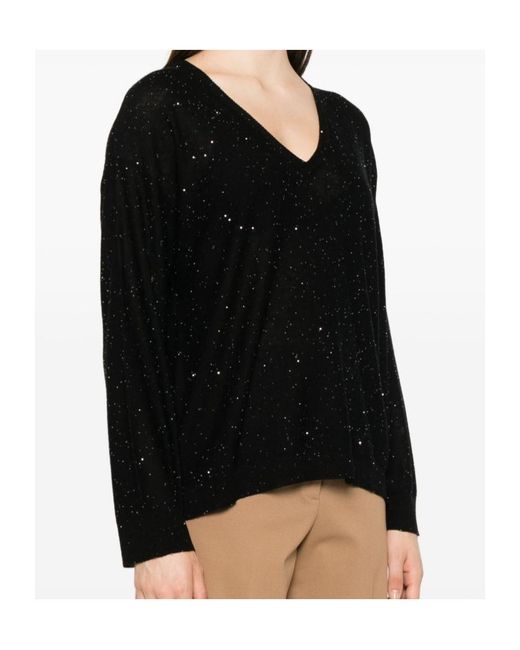 Fabiana Filippi Black Sequin Embellished V-Neck Jumper