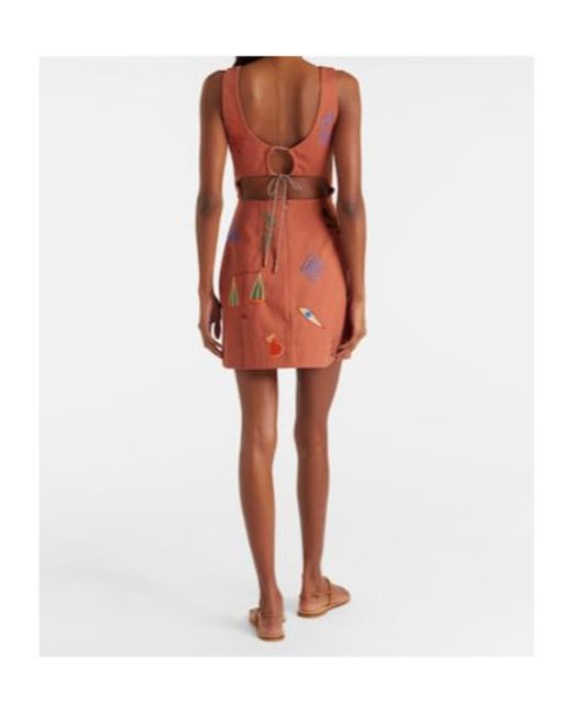 ALÉMAIS Orange Dusty Embroidered Cotton Minidress