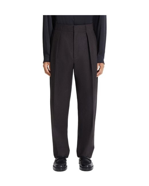 Zegna Black Pleated Wool Trousers for men