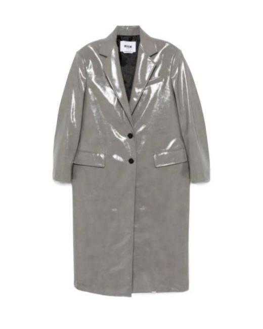 MSGM Gray Faux-Leather Coat