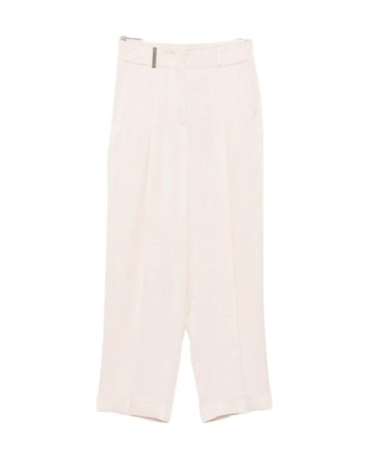 Peserico White Pleated Flared Trousers