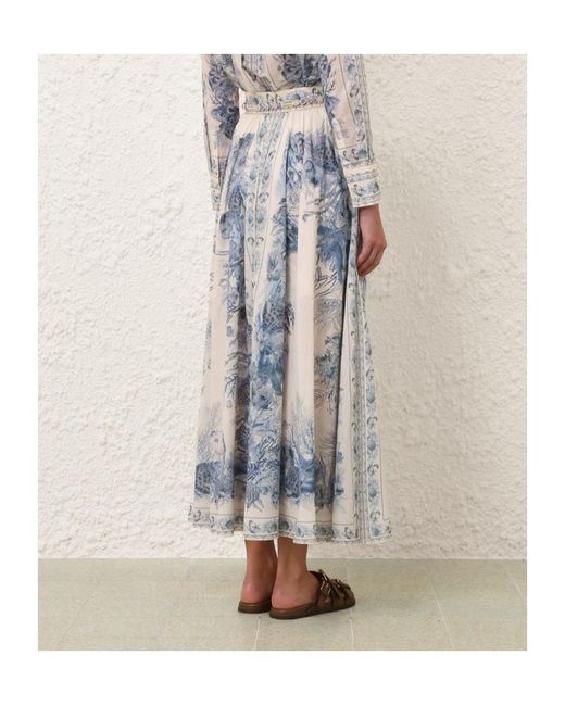 Zimmermann Blue Wanderlust A-Line Maxi Skirt