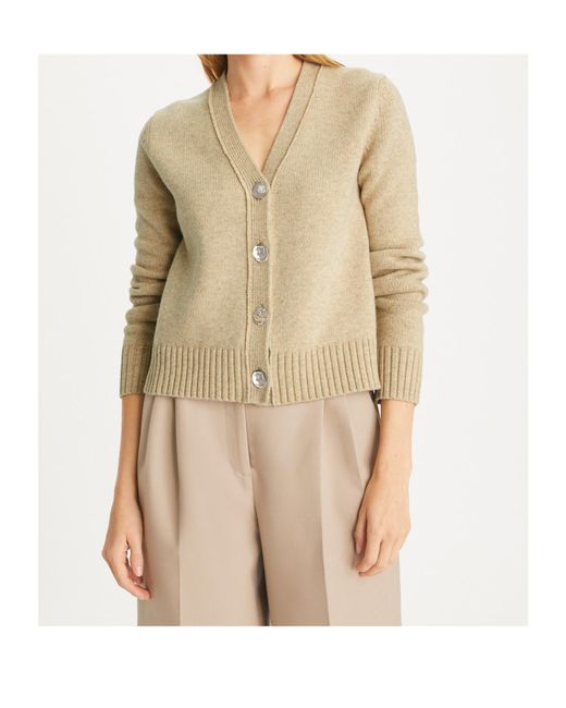 Tory Burch Natural V-Neck Buttoned Knitted Cardigan