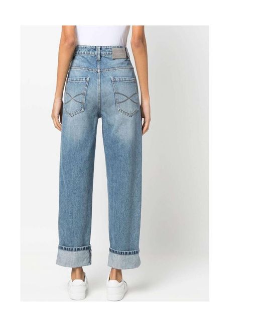 Brunello Cucinelli Blue High-Rise Straight-Leg Jeans