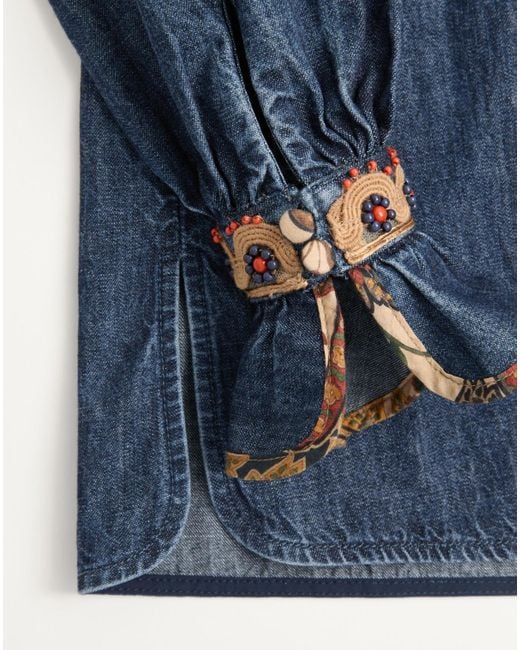 Valentino Blue Ruffled Long-Sleeved Denim Top