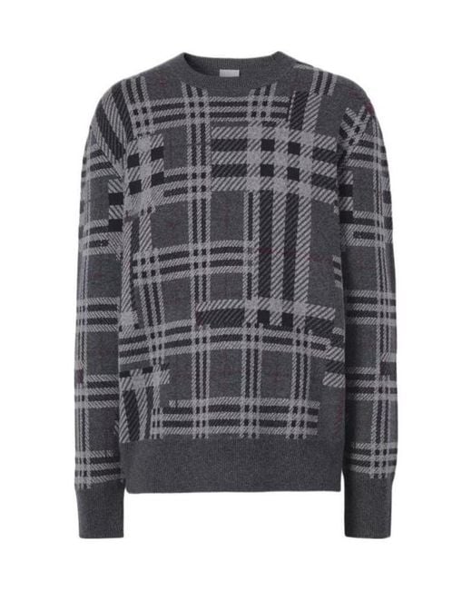 Burberry Gray Contrast-Check Jumper for men