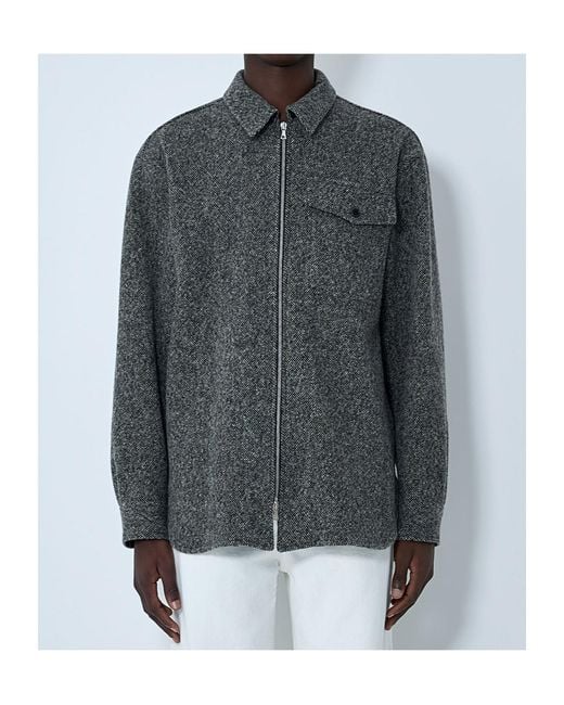 Dries Van Noten Gray Herringbone Zip-Up Jacket for men