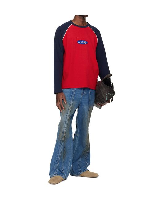 ANDERSSON BELL Red Color-Blocked Raglan Long-Sleeved T-Shirt for men
