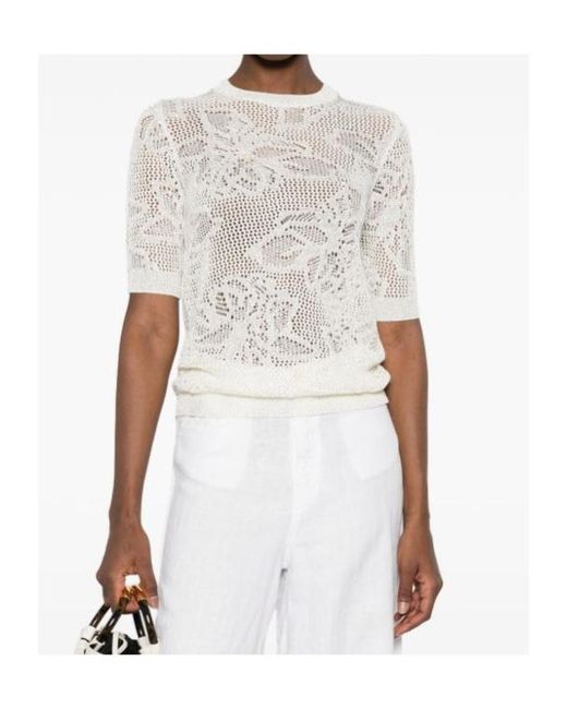 Fabiana Filippi White Openwork Short-Sleeved Knitted Top