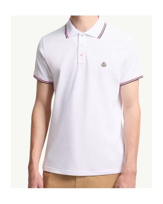 Moncler White Logo Patch Short-Sleeved Polo Shirt for men