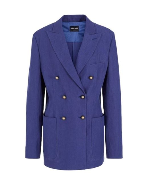 Giorgio Armani Blue Double-Breasted Linen Suit Jacket