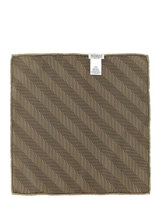Brunello Cucinelli Natural Chevron-Pattern Silk Pocket Square for men