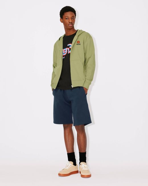 KENZO Green Hooded Zipped 'Boke Flower' Crest Jumper for men