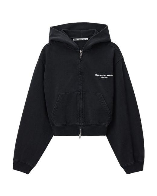 Alexander Wang Black Logo Print Zip-Up Hoodie