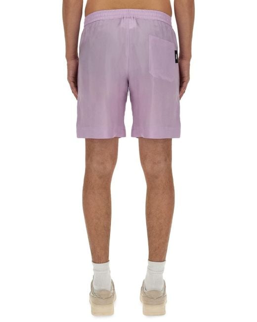 MSGM Purple Logo Embroidered Thigh-Length Shorts for men