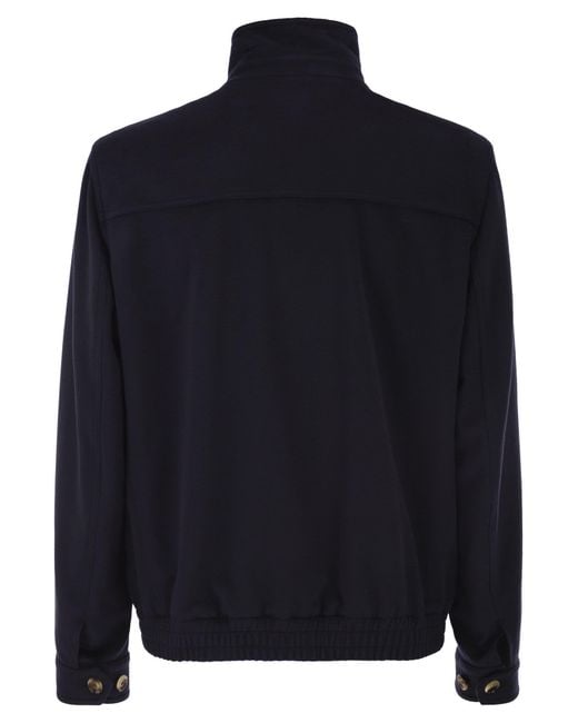 Brunello Cucinelli Blue Stand-Collar Wool Jacket for men
