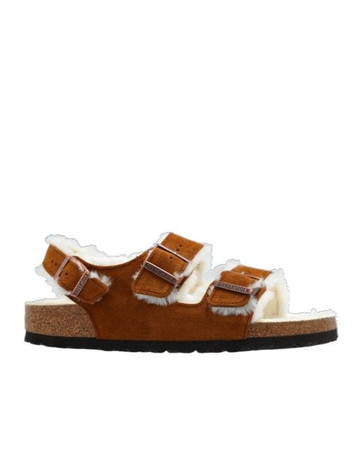 Birkenstock Brown Milano Shearling Buckled Sandals