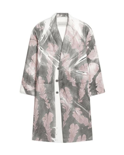 Dries Van Noten Gray Printed Double-Breasted Coat for men