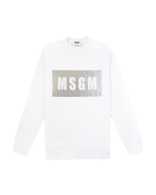 MSGM White Printed Round-Neck Sweater