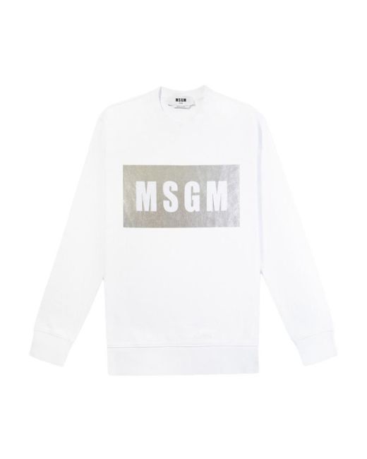 MSGM White Printed Round-Neck Sweater