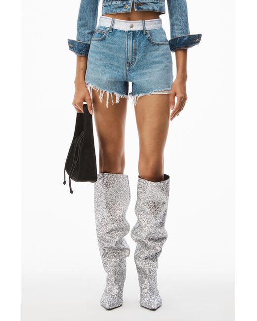 Alexander Wang Blue Logo-Waistband Denim Shorts