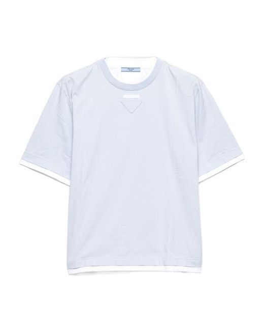 Prada White Girocollo Trimmed Knitted Top