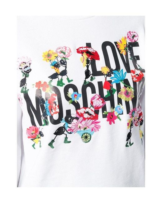 Moschino White Logo Flower Embroidered Sweater