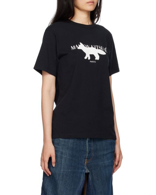 Maison Kitsuné Black Profile Logo-Print T-Shirt for men