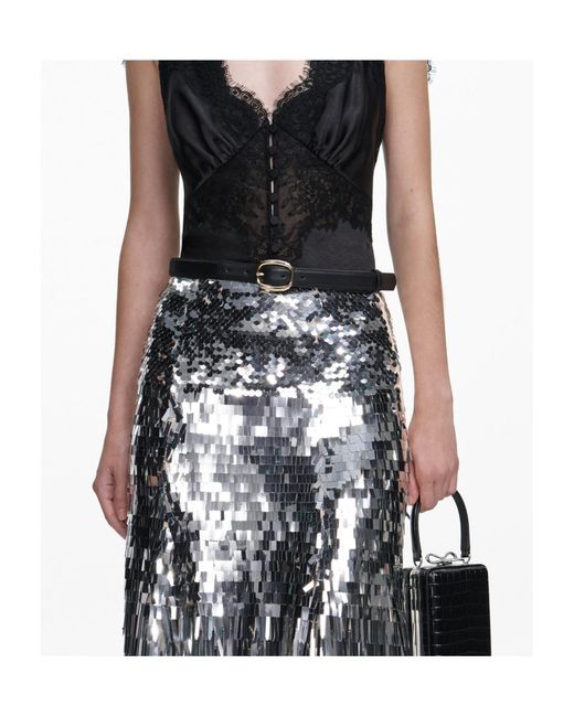 Self-Portrait Black Sequin Embellished Midi Skirt