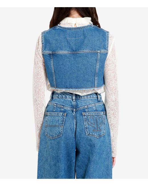 Philosophy Di Lorenzo Serafini Blue V-Collar Denim Vest