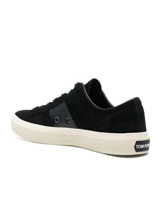 Tom Ford Black Logo Patch Lace-Up Sneakers for men
