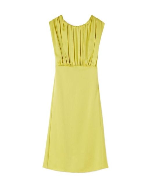 Jil Sander Yellow Gathered Crewneck Sleeveless Dress