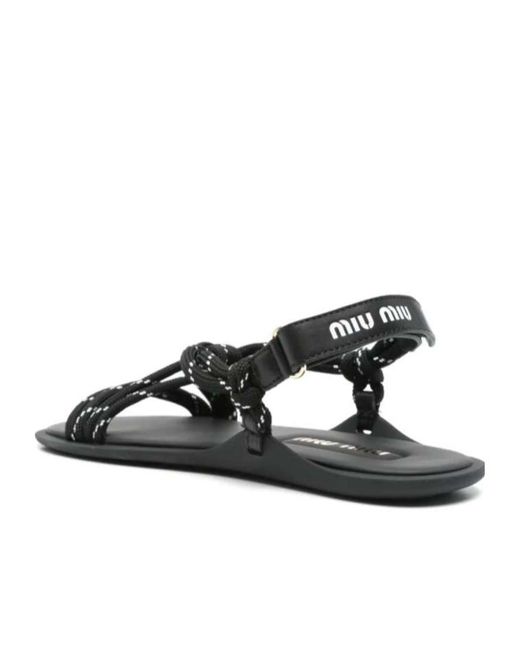 Miu Miu Black Rope Flat Sandals
