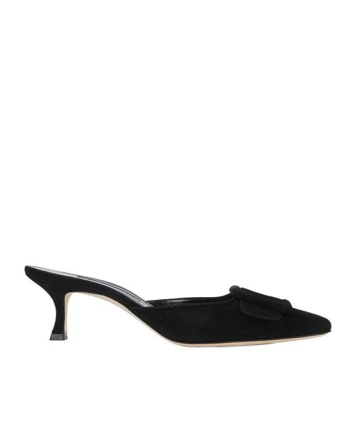 Manolo Blahnik Black Maysale 50 Suede Mules