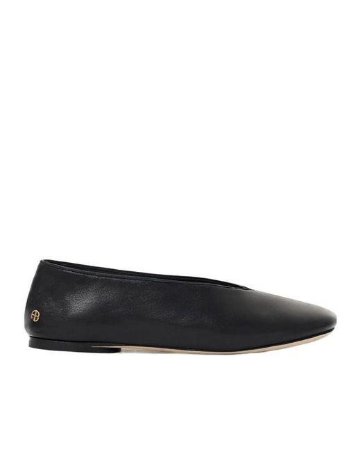 Anine Bing Black Logo Trim Flat Shoes