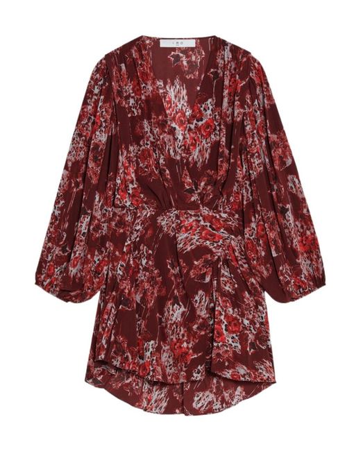 IRO Red Azula Printed V-Neck Dress