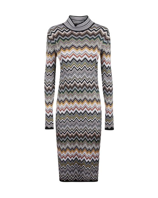 Missoni Gray Zig-Zag Long Sleeved Midi Dress