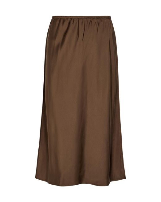 Vince Brown Satin Slip Midi Skirt