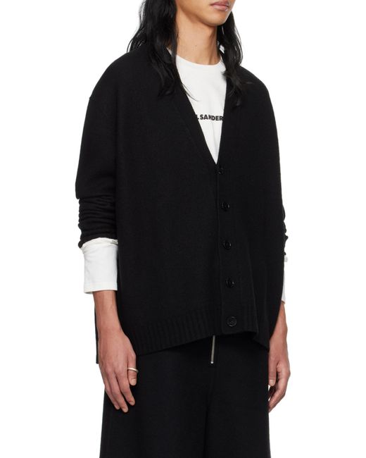 Jil Sander Black V-Neck Button-Down Cardigan for men