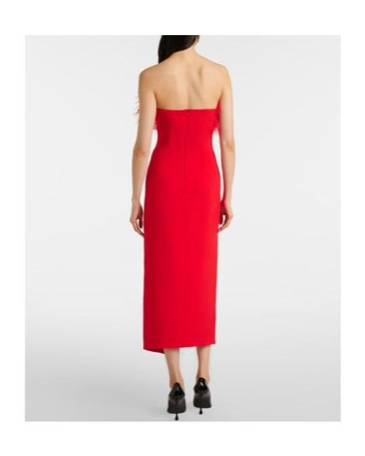 David Koma Red Feather-Trimmed Midi Dress