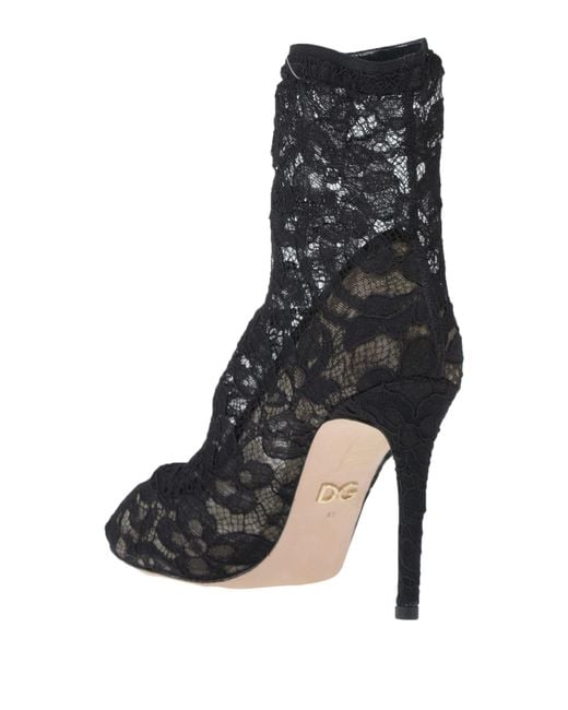 Dolce & Gabbana Black Lace Print Ankle Boots
