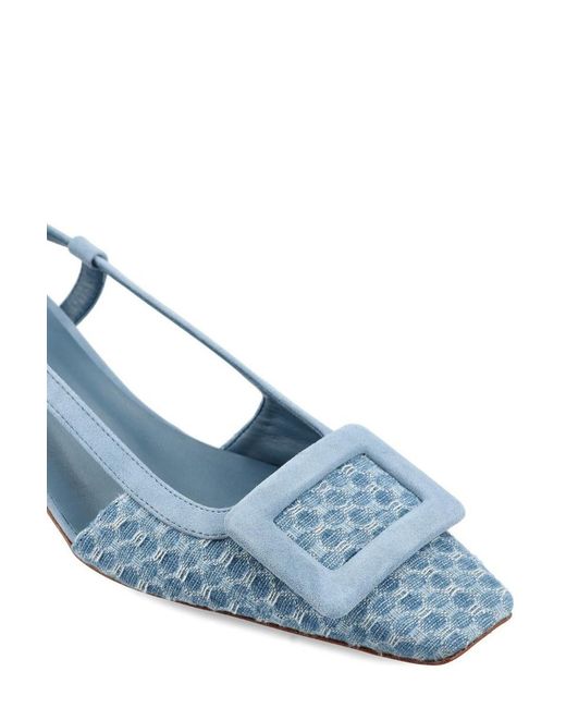 Roger Vivier Blue Square Toe Slingback Pumps