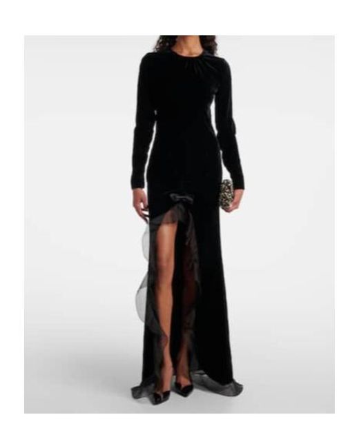 Alessandra Rich Black Asymmetrical Velvet Dress With Pleated Silk Trim