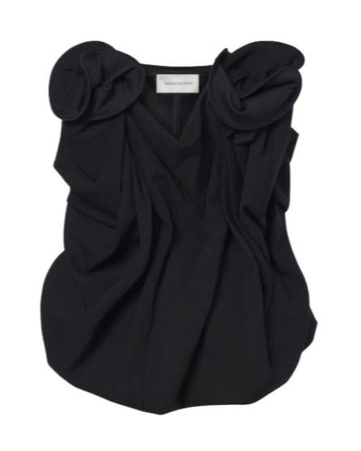 Magda Butrym Black Floral-Appliqué Wool-Blend Top